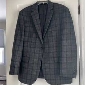 JOS A. BANKS MENS 42R REGULAR WOOL LINEN BLEND PLAID BLAZER JACKET GRAY BLUE